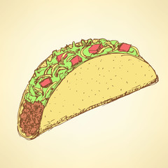 Sketch mexican taco in vintage style