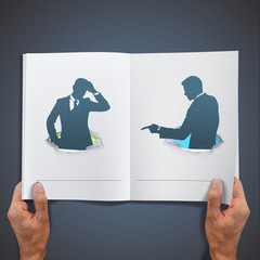 Silhouettes of business men thinking and shouting