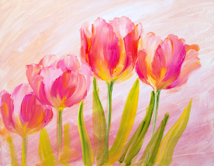 Obrazy na Szkle  Vintage czerwone tulipany.