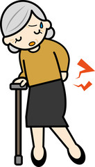 杖をつく腰痛もちの年配の女性