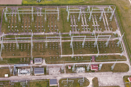 Aerial image of electrical substation in Poland