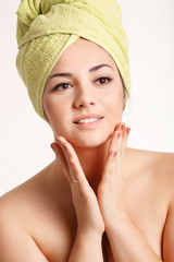 Beautiful woman skin care beauty girl studio