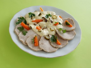 slices of roasted pork meat