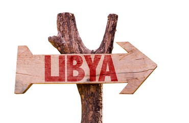 Libya wooden sign isolated on white background