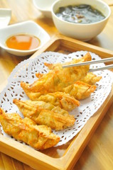 Chinese food fried dumpling and dressing