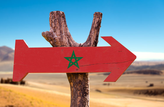 Marocco Flag wooden sign with dry  background