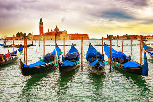 Fototapeta Gondolas at sunset