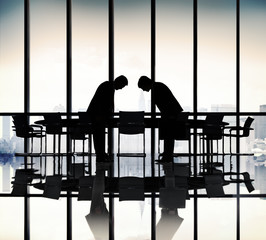 Japanese Businessmen Bowing Down Office Concept