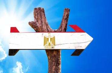 Egypt Flag wooden sign with sky background