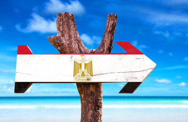 Egypt Flag wooden sign with ocean background
