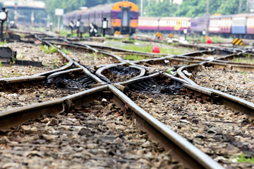 Fototapeta premium Railways system for diesel train platform in focus shot at junc