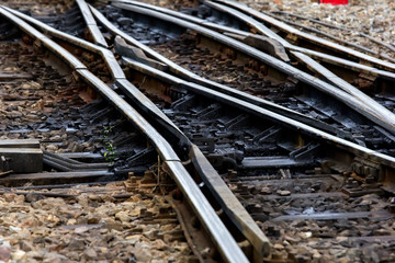 Railways  system for diesel train platform in focus shot at junc