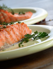 Fried salmon fillet