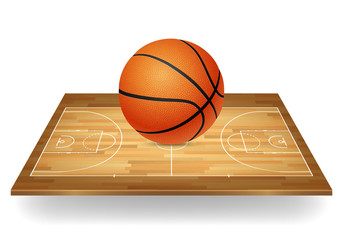 Basketball icon - ball on a wooden court. © gomolach