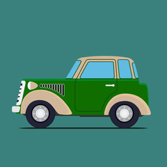 Vintage car. Isolated on green