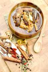 Thai stew of pork and herbal soup,