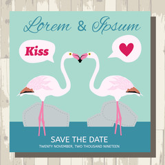 pair of flamingo save the date vector card