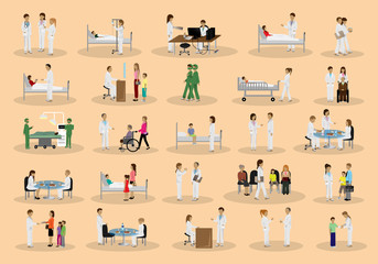 Medical Staff And Patients Different Situations - Isolated On Background - Vector Illustration, Graphic Design Editable For Your Design