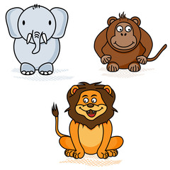 Obraz na płótnie Canvas Elephant, monkey and lion - the style of childrens drawings