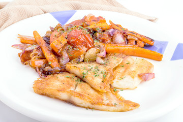 salmon steak with vegetables
