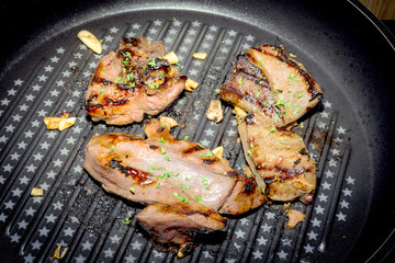 Closeup of liver being roasted in the frying pan
