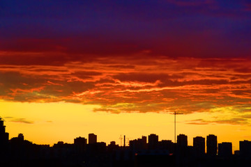 Fototapeta na wymiar red sunset city