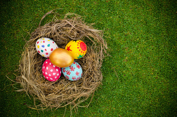 easter eggs on the grass background