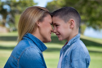 Fototapeta premium Mom and son looking on each other