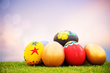 easter eggs on the grass background