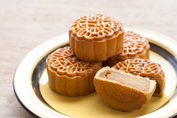 Mid-Autumn Festival moon cake on wooden board
