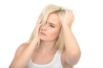 Fototapeta premium Sad Unhappy Young Woman Looking Stressed and Worried 