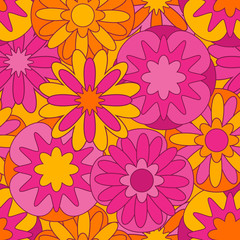 Pink-orange seamless pattern with abstract flowers
