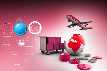3d currency and globe.with airline   .