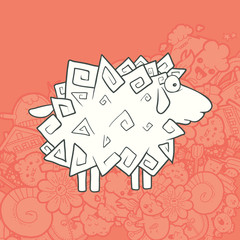 Vector Illustration Cute Hand Drawn Sheep. Greeting card New