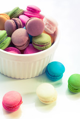 French macaroons. Coffee, chocolate, vanilla and raspberry macar