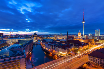 The center of Berlin with the televison tower at night
