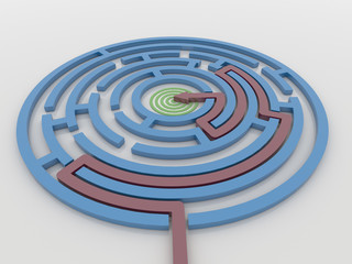 Maze Labyrinth 3D Render with Red Arrow to Target
