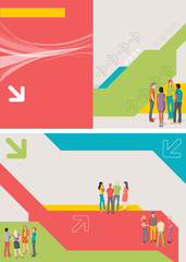 Colorful template for brochure with large group of young people