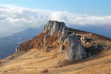 mountain range in the autumn valley