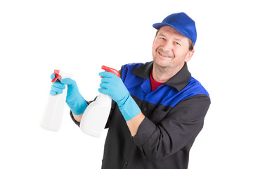 Worker cleaning something