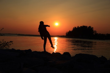 Woman in Sea Sunset