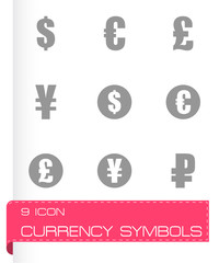 Vector black currency symbols  icons set