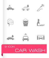 Vector black car wash  icons set