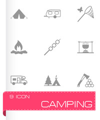 Fototapeta premium Vector black camping icons set