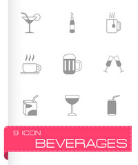 Vector black beverages icons set