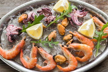 Tray with seafood