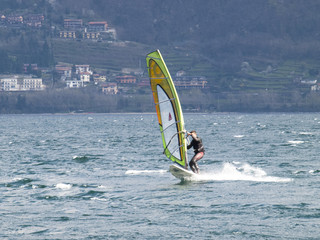 Windsurfer fun in a day of Breva