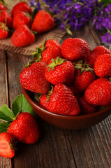 Strawberry in a Bowl on wooden background