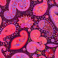 Vintage floral motif ethnic seamless background.