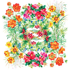 Wild flowers pattern on white background
